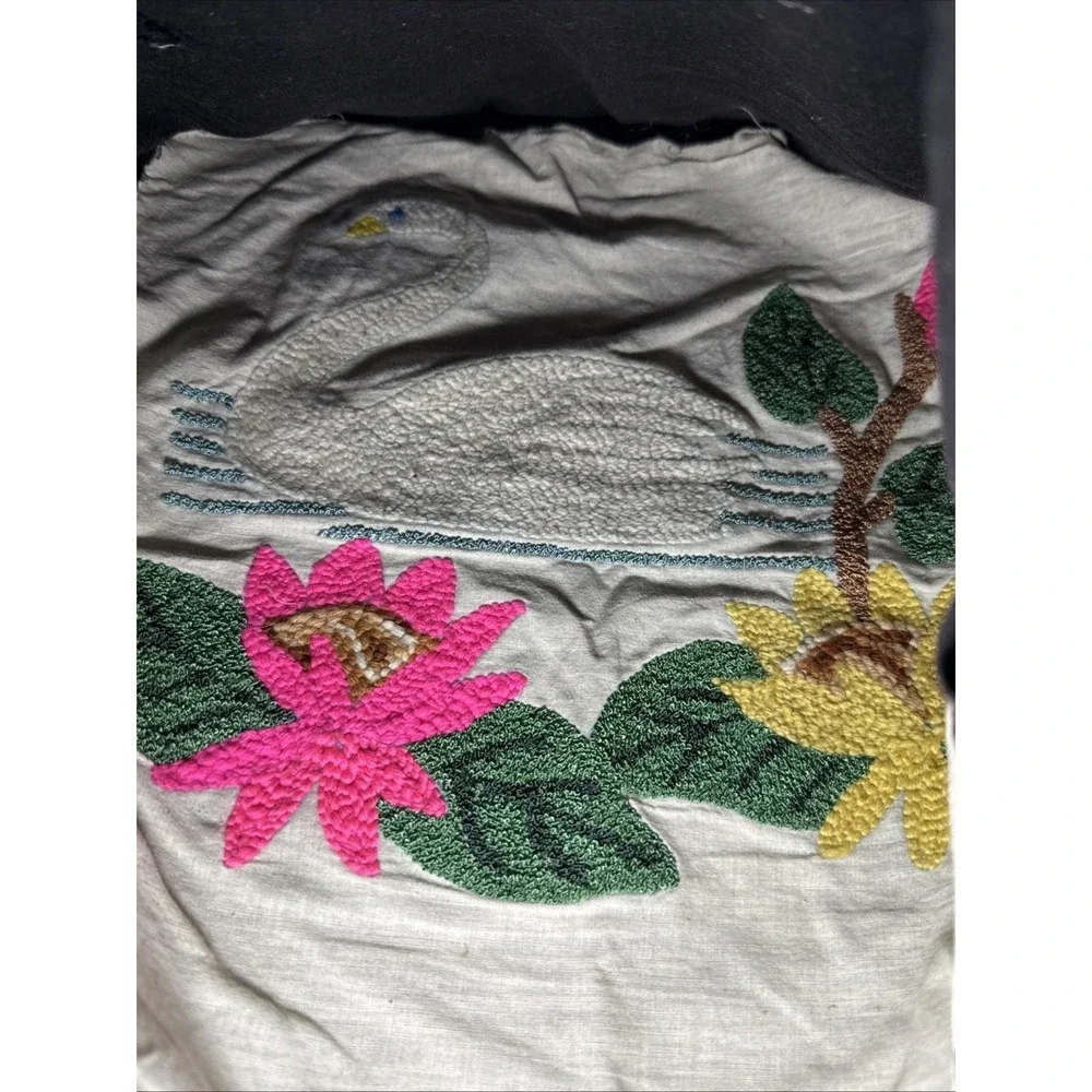 Vintage Velvet Swans & Lotus Punch Embroidery Pillow Covers 17
